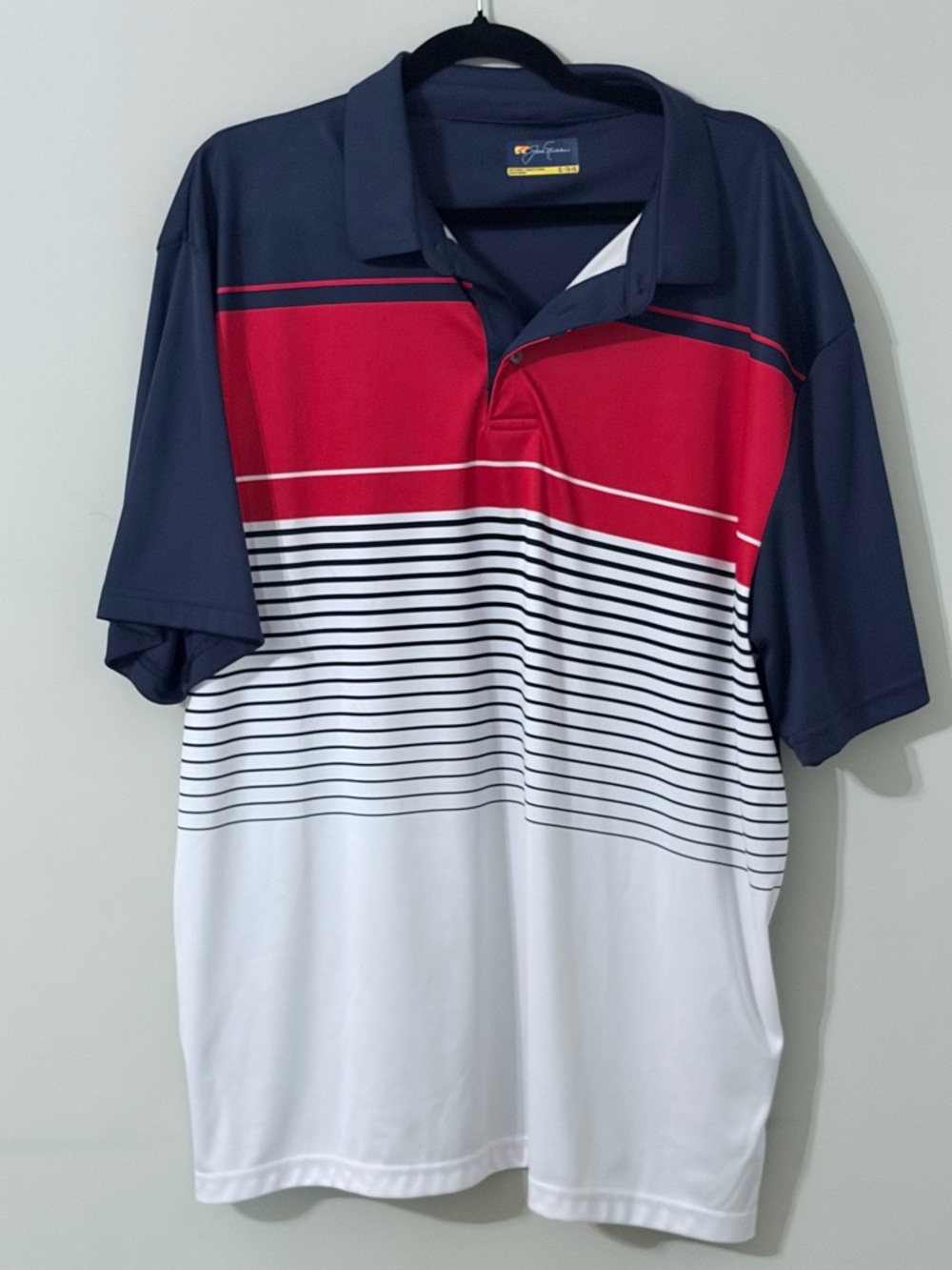 Jack‎ Nicklaus Mens Polo Shirt XL Blue Red White Striped Golf Performanc